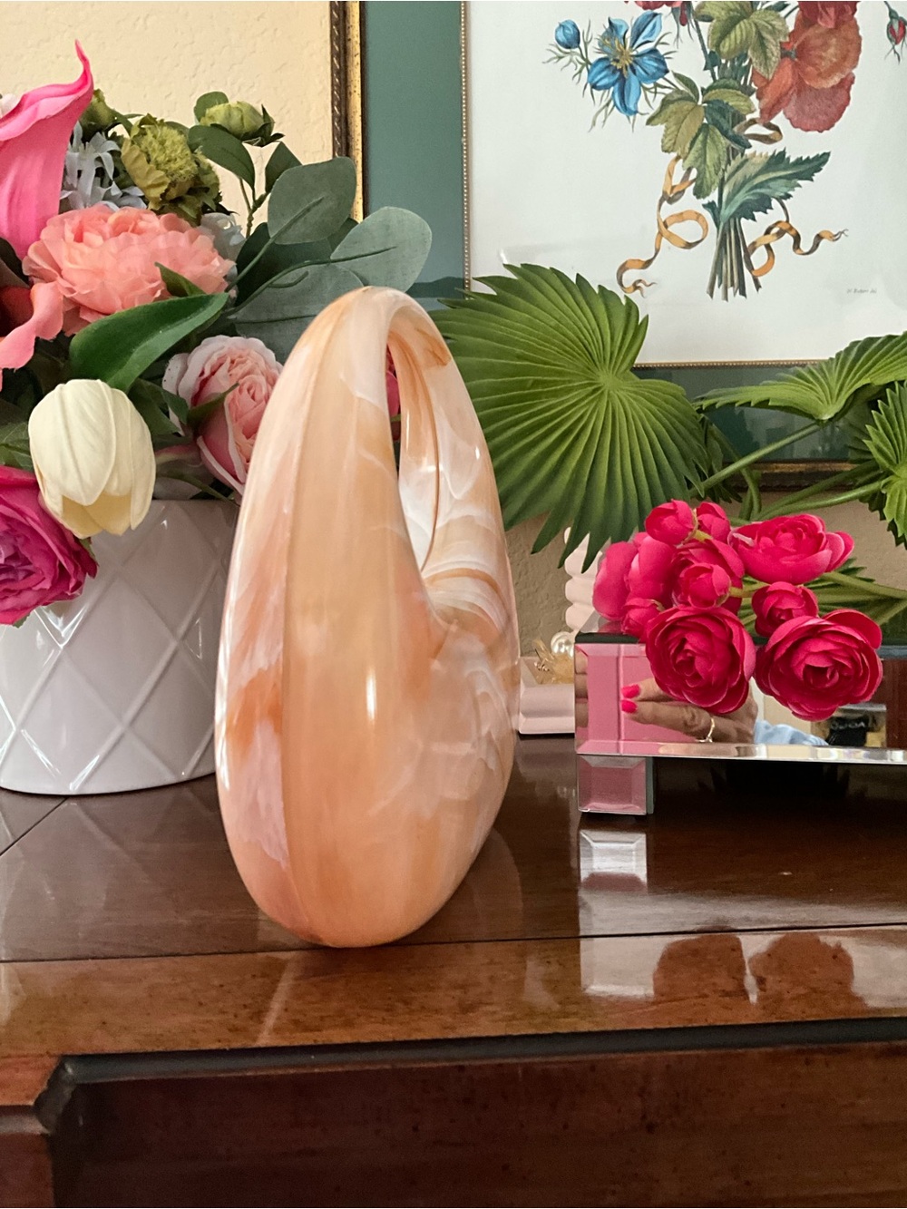 Peach Marble Resin Handbag Sculpture - Sculptural Accent NWOT - Picture 3 of 4